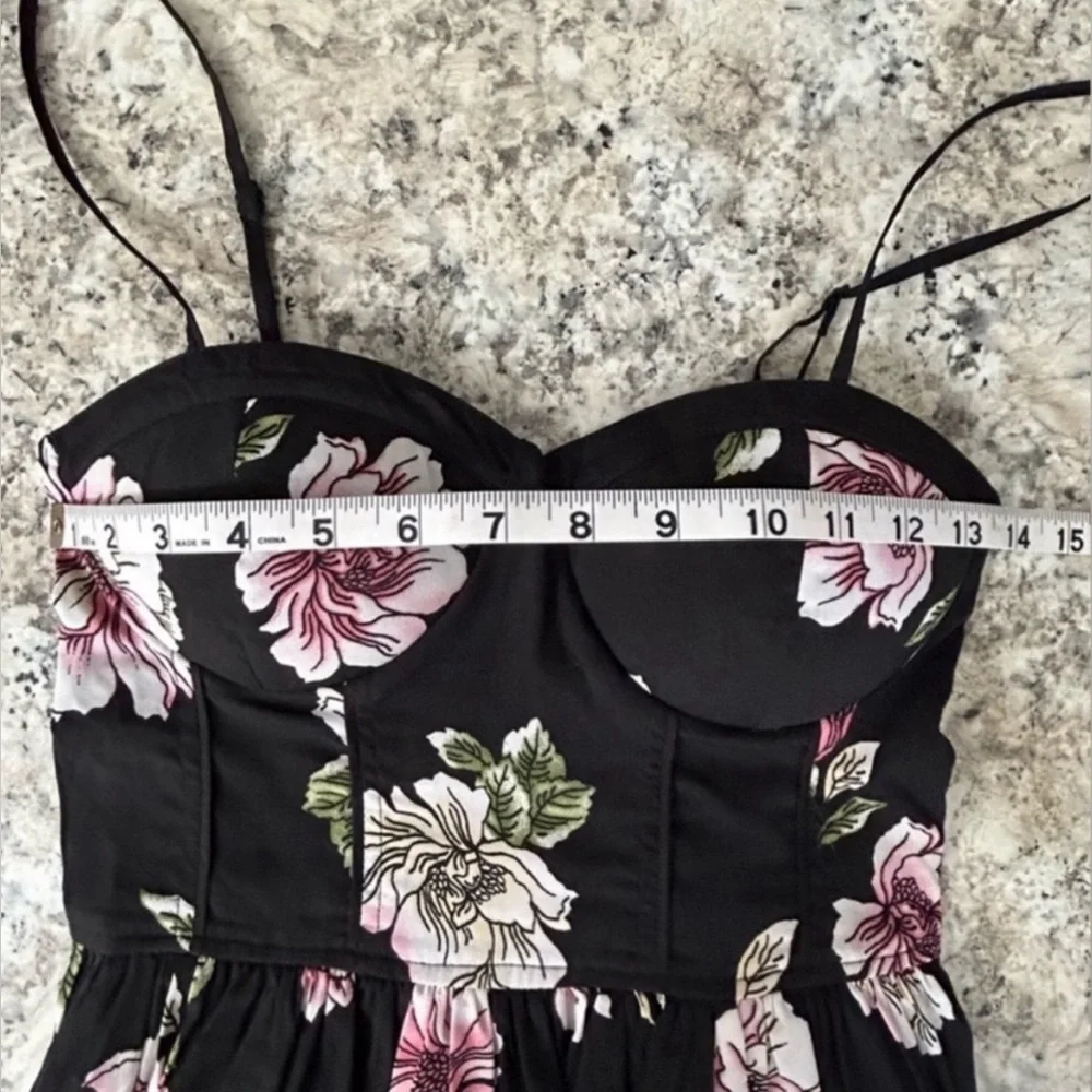 Band of Gypsies Corset Bustier Floral Black Pink Mini Sundress Boho Size S - Picture 10 of 12